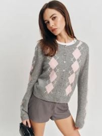 Clara Cashmere Crew Cardigan Argyle at Reformation